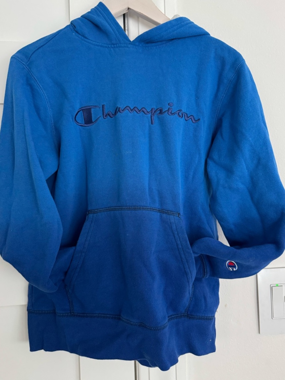 Champion Blue Hooded Pullover with Gray Trim Medium Youth